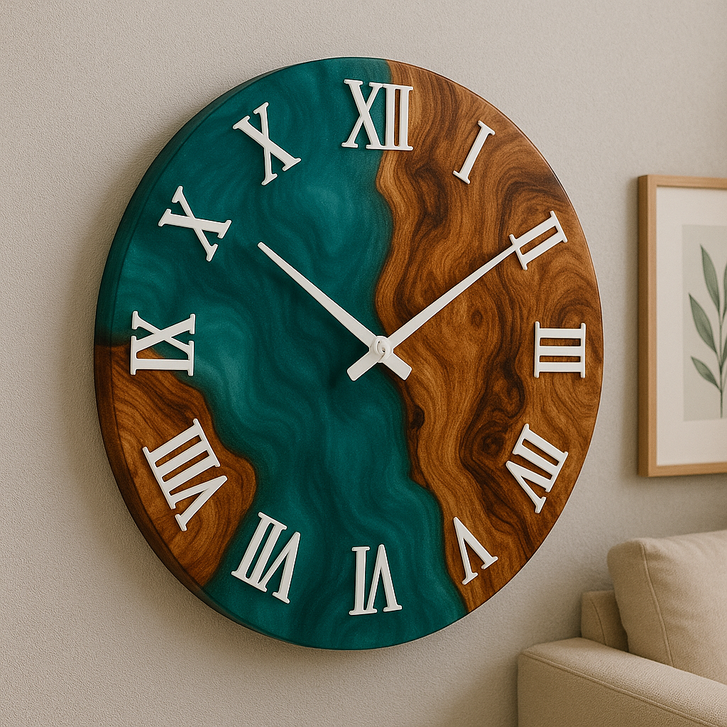 Epoxidharz Wanduhr – Handgemachtes Design aus Holz, Harz & Moos | Unikat in Wunschfarbe & Form