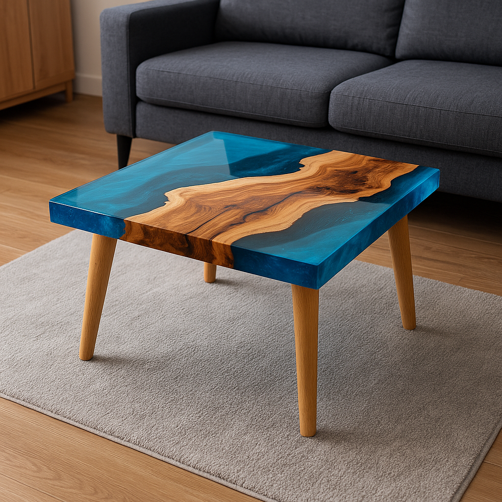 Epoxidharz Couchtisch Rechteck – River Table Design, Massivholz & Harz, Handgefertigt auf Maß, Modernes Unikat für Wohnzimmer