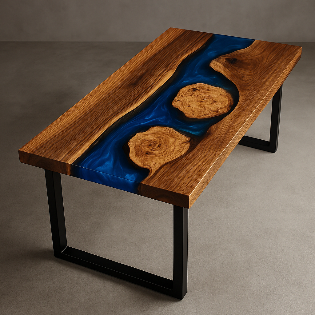 Epoxidharz Couchtisch Rechteck – River Table Design, Massivholz & Harz, Handgefertigt auf Maß, Modernes Unikat für Wohnzimmer