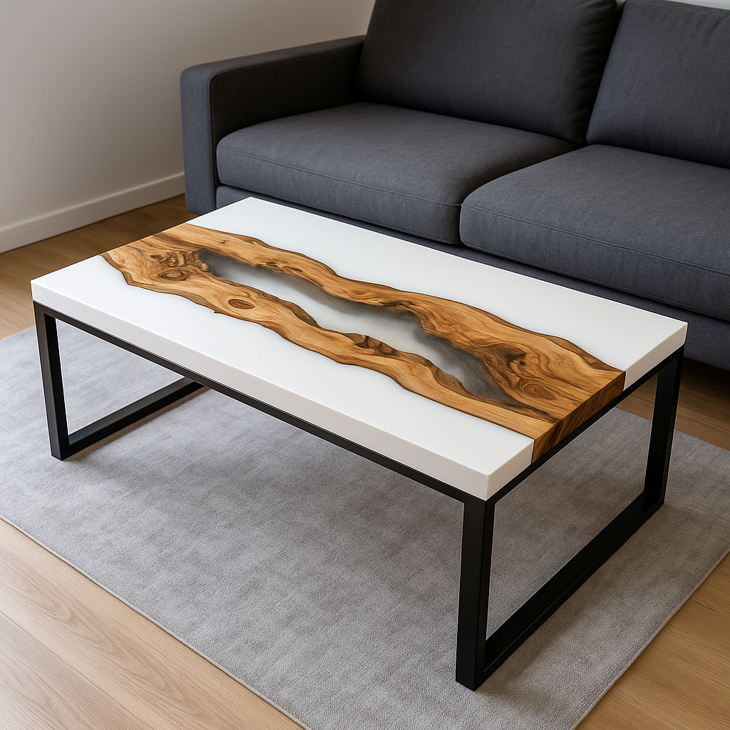 Epoxidharz Couchtisch Rechteck – River Table Design, Massivholz & Harz, Handgefertigt auf Maß, Modernes Unikat für Wohnzimmer