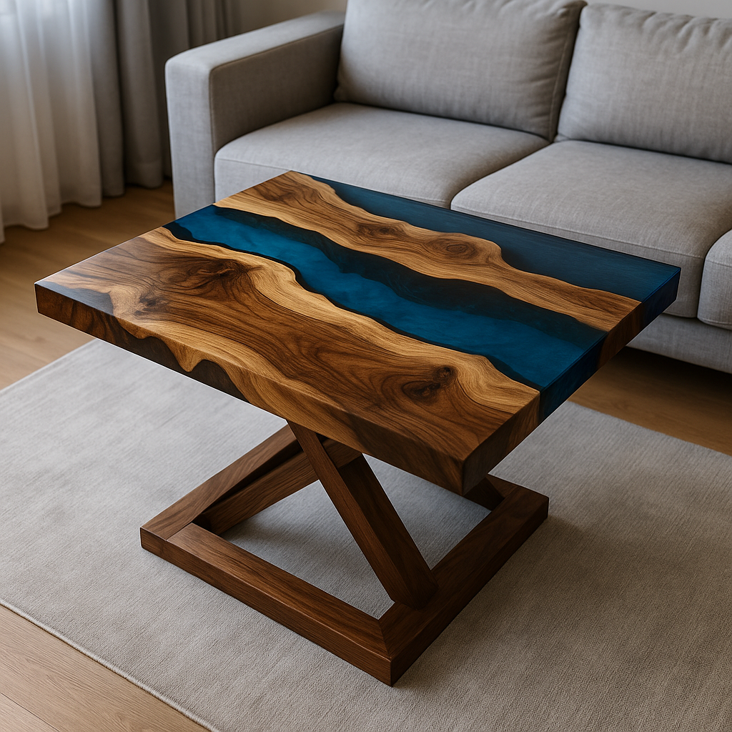 Epoxidharz Couchtisch Rechteck – River Table Design, Massivholz & Harz, Handgefertigt auf Maß, Modernes Unikat für Wohnzimmer