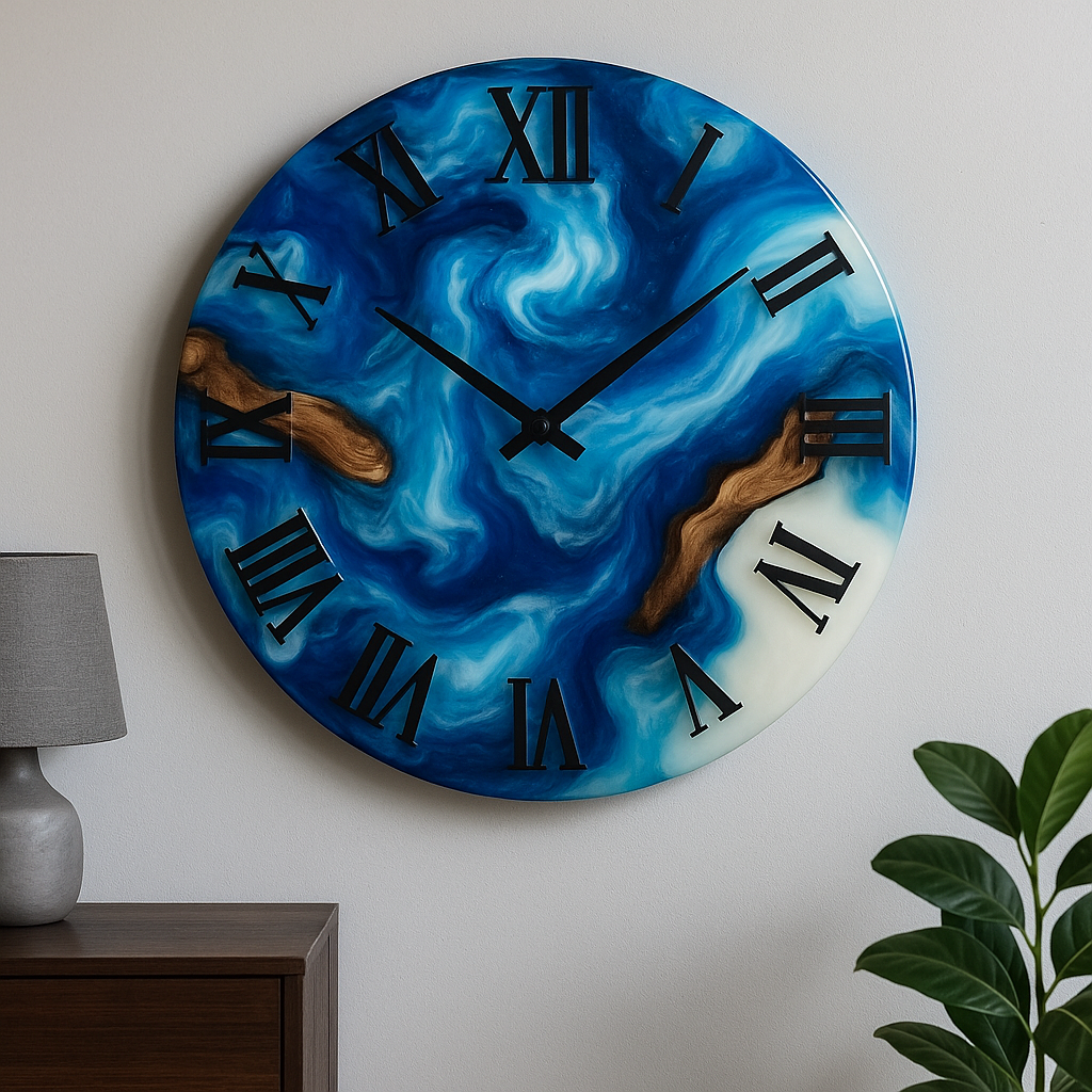 Epoxidharz Wanduhr – Handgemachtes Design aus Holz, Harz & Moos | Unikat in Wunschfarbe & Form