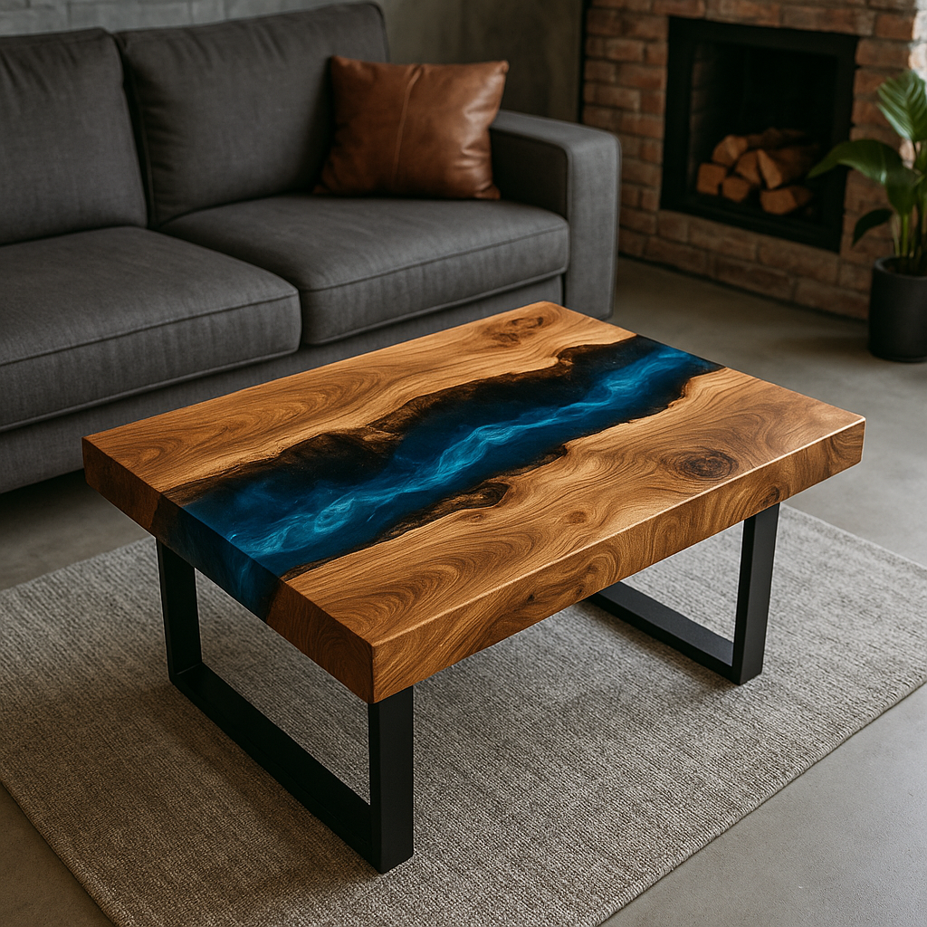 Epoxidharz Couchtisch Rechteck – River Table Design, Massivholz & Harz, Handgefertigt auf Maß, Modernes Unikat für Wohnzimmer