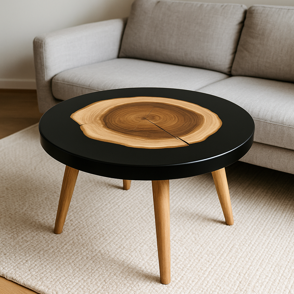 Runder Epoxidharz Couchtisch – Unikat mit Massivholz & Harz, Handgefertigt auf Maß, Design-Wohnzimmertisch, Resin Tisch Rund