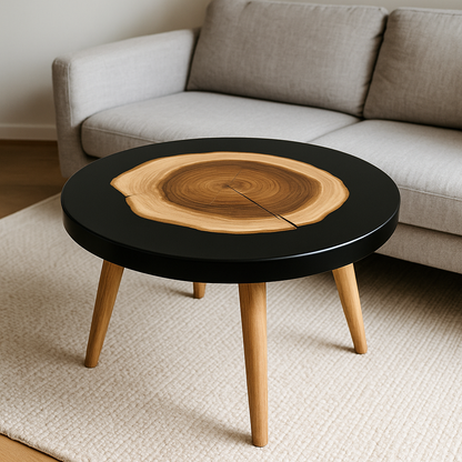 Runder Epoxidharz Couchtisch – Unikat mit Massivholz & Harz, Handgefertigt auf Maß, Design-Wohnzimmertisch, Resin Tisch Rund
