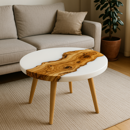 Runder Epoxidharz Couchtisch – Unikat mit Massivholz & Harz, Handgefertigt auf Maß, Design-Wohnzimmertisch, Resin Tisch Rund