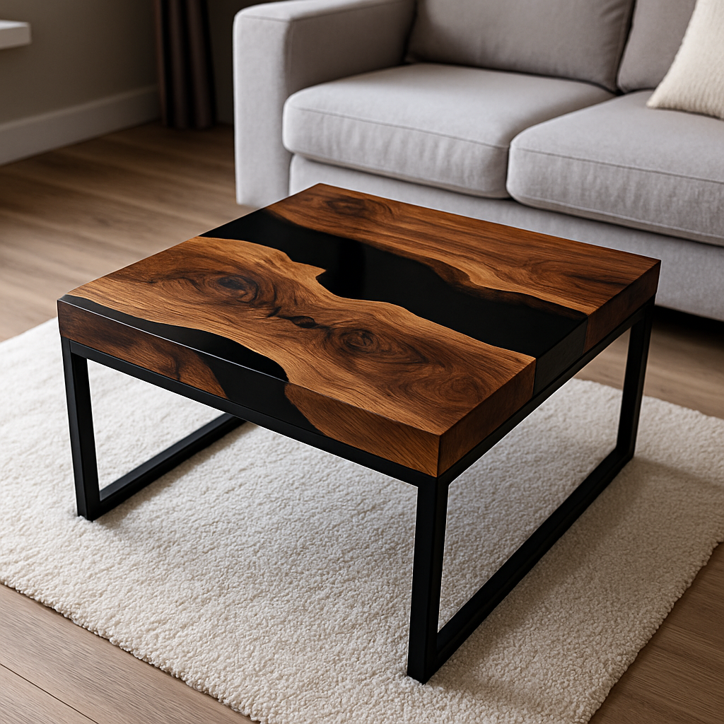 Epoxidharz Couchtisch Rechteck – River Table Design, Massivholz & Harz, Handgefertigt auf Maß, Modernes Unikat für Wohnzimmer