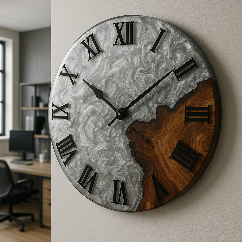 Epoxidharz Wanduhr – Handgemachtes Design aus Holz, Harz & Moos | Unikat in Wunschfarbe & Form