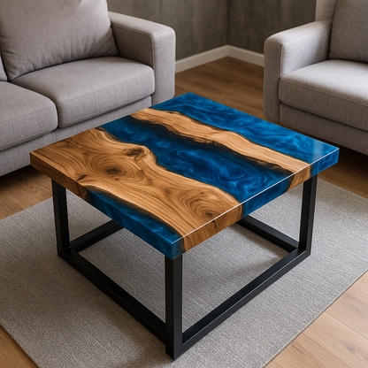 Epoxidharz Couchtisch Rechteck – River Table Design, Massivholz & Harz, Handgefertigt auf Maß, Modernes Unikat für Wohnzimmer