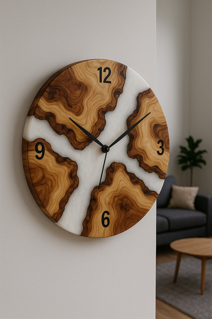 Epoxidharz Wanduhr – Handgemachtes Design aus Holz, Harz & Moos | Unikat in Wunschfarbe & Form