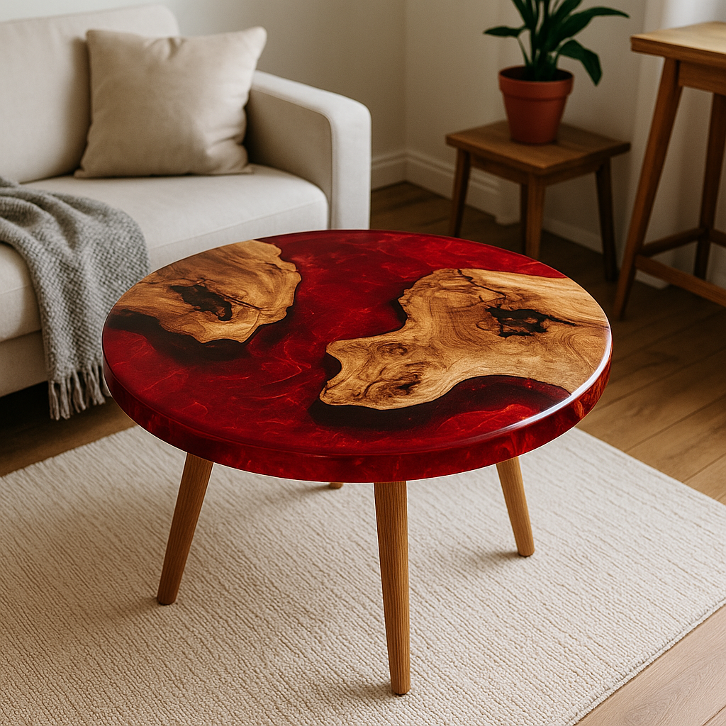 Runder Epoxidharz Couchtisch – Unikat mit Massivholz & Harz, Handgefertigt auf Maß, Design-Wohnzimmertisch, Resin Tisch Rund