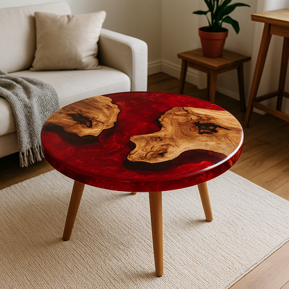 Runder Epoxidharz Couchtisch – Unikat mit Massivholz & Harz, Handgefertigt auf Maß, Design-Wohnzimmertisch, Resin Tisch Rund