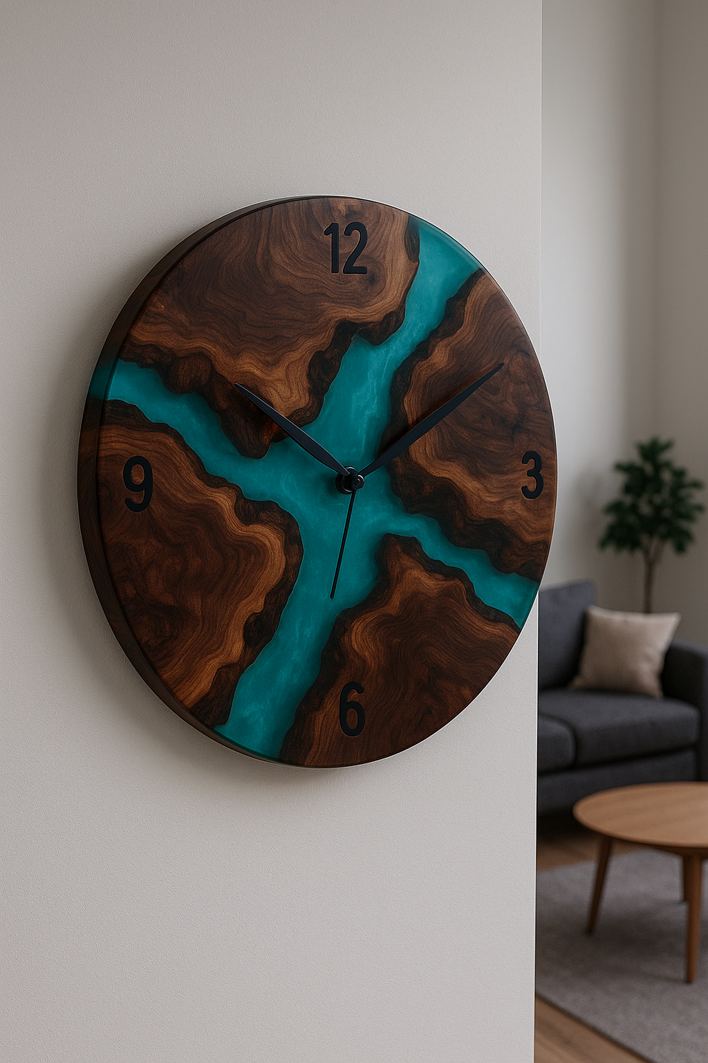 Epoxidharz Wanduhr – Handgemachtes Design aus Holz, Harz & Moos | Unikat in Wunschfarbe & Form