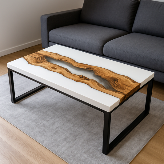 Epoxidharz Couchtisch Rechteck – River Table Design, Massivholz & Harz, Handgefertigt auf Maß, Modernes Unikat für Wohnzimmer