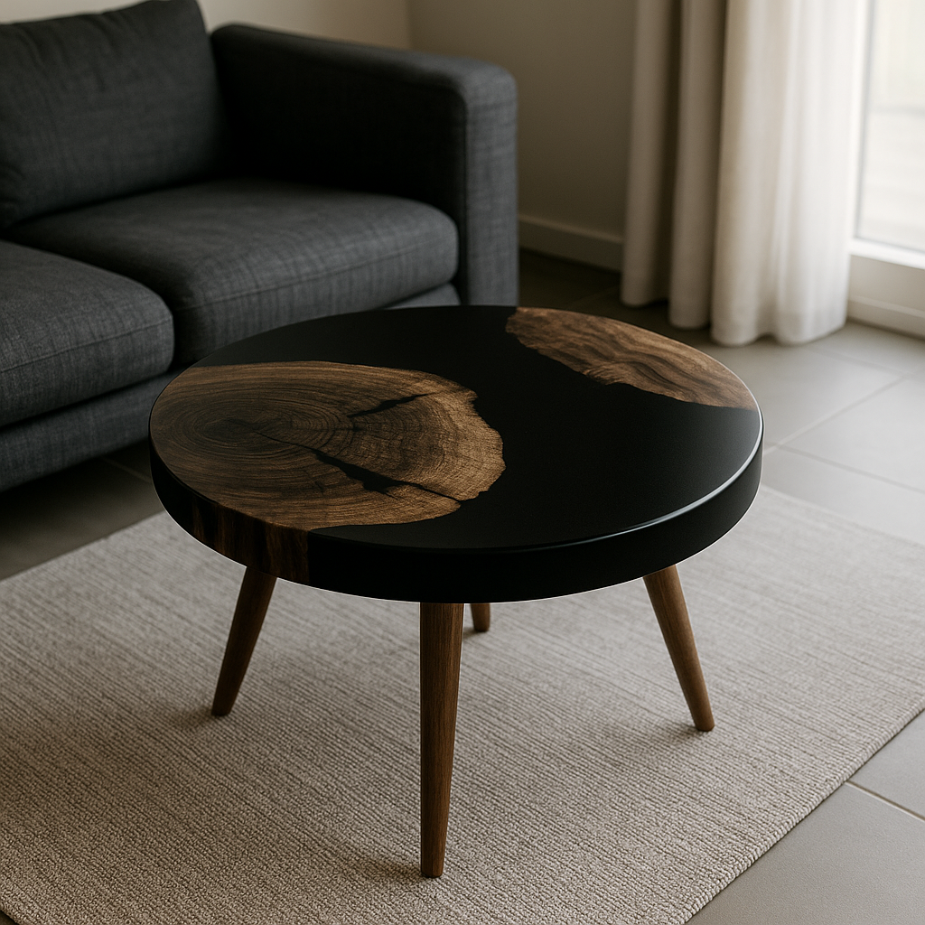 Runder Epoxidharz Couchtisch – Unikat mit Massivholz & Harz, Handgefertigt auf Maß, Design-Wohnzimmertisch, Resin Tisch Rund