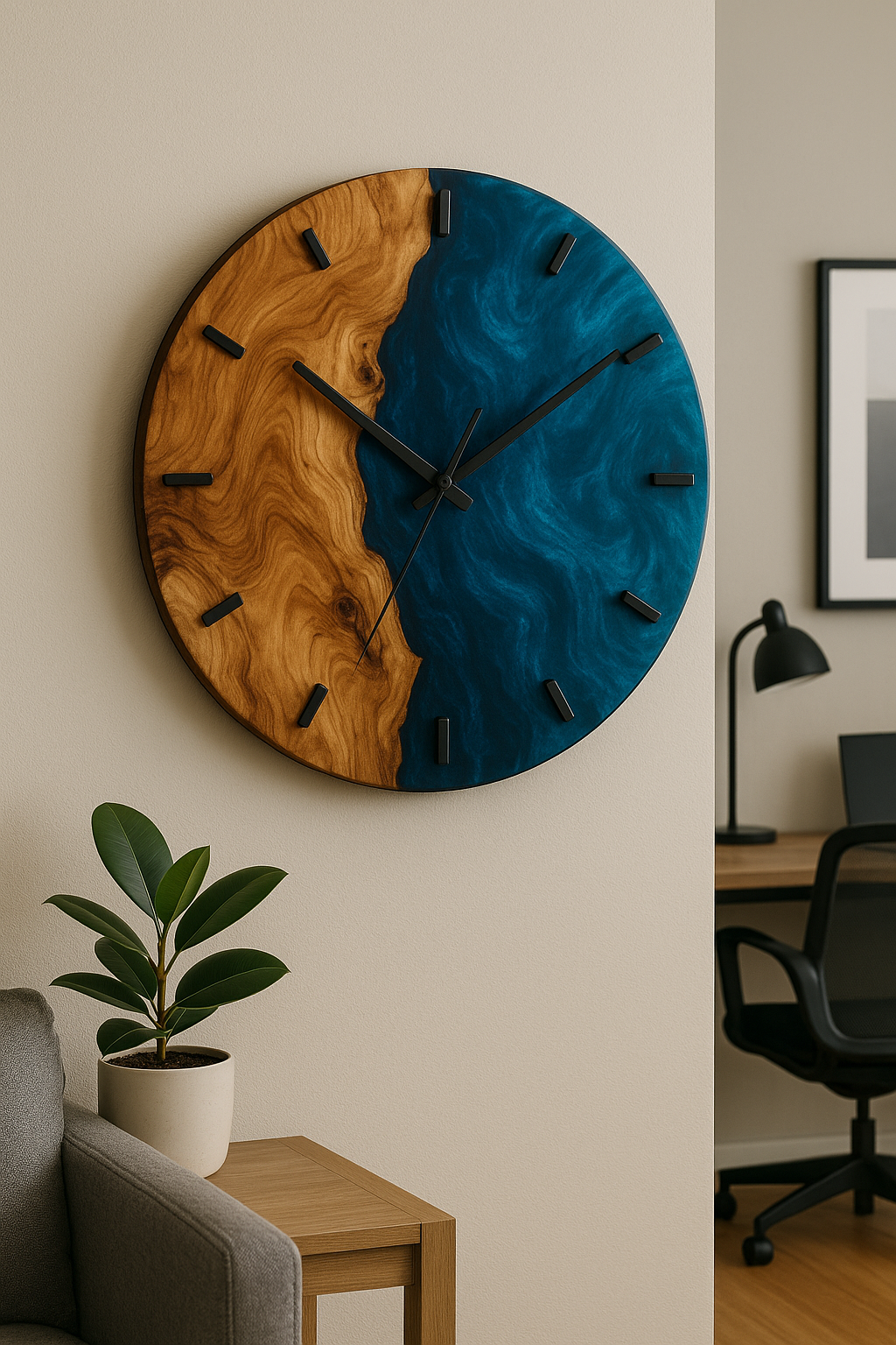 Epoxidharz Wanduhr – Handgemachtes Design aus Holz, Harz & Moos | Unikat in Wunschfarbe & Form